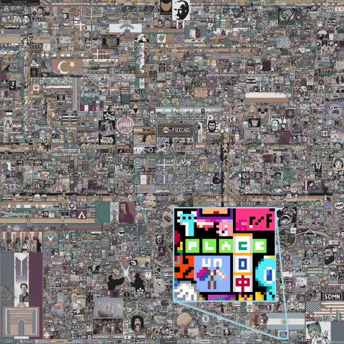 Picture of r/place with the Wordle section highlighted